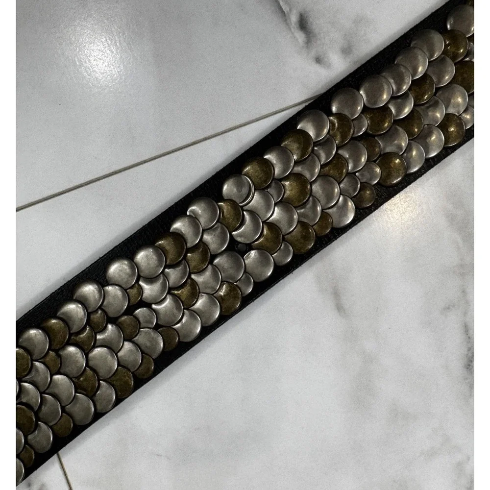 Men's Leather Island Sak's Fifth Ave Leather Studded Black Belt Size 34 Rare